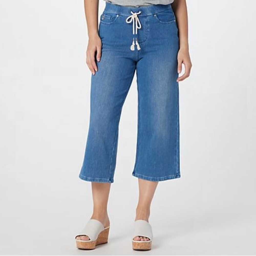 NEW! Belle by Kim Gravel Cropped Gaucho Pants - Size: 6 - Medium Wash